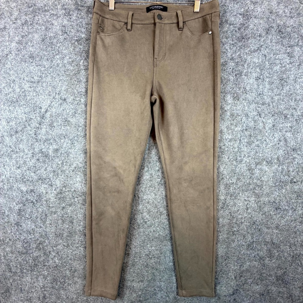 Liverpool Los Angeles Faux Suede Pants Womens 10 Brown Mid Rise Skinny Leg